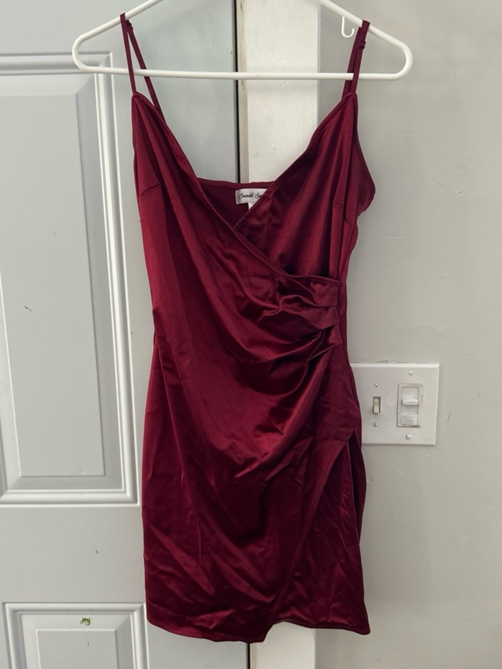 Satin Wrap Mini Dress in Wine Red